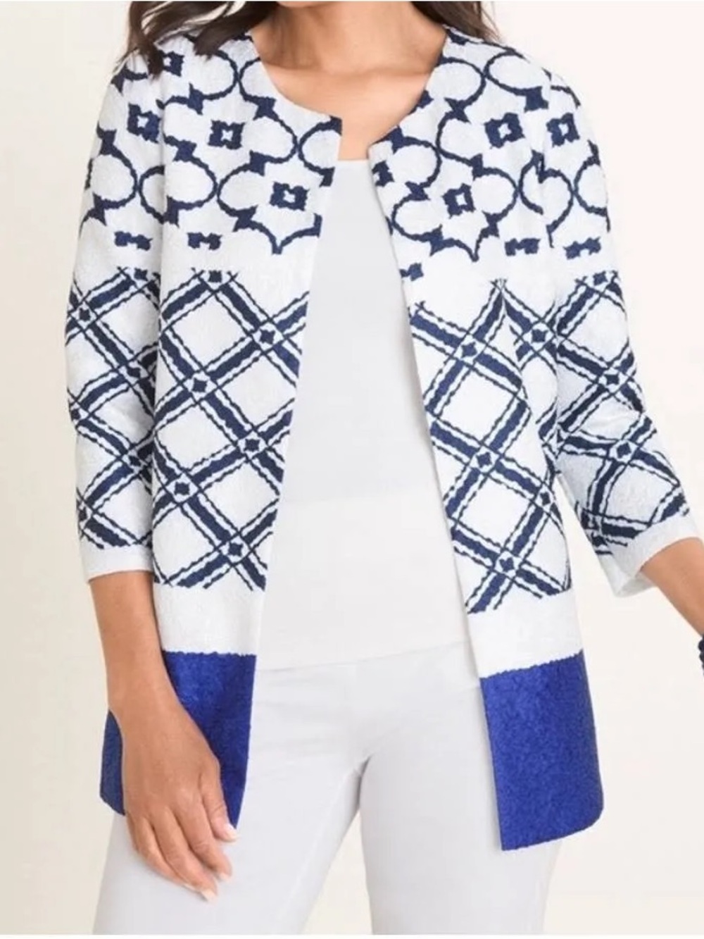 Chico's Travelers Moroccan Printed Crushed Jacket 3 size 16-18 Women’s shirt top
